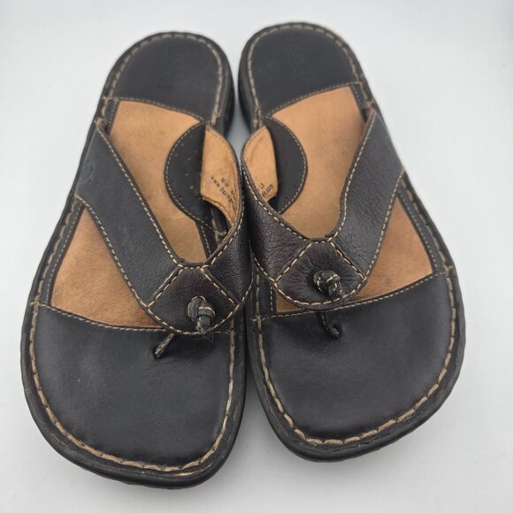 Born Shoes - Born Edie Women’s Brown Leather Thong Comfort Sandals Size 7